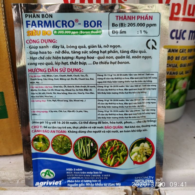 PHÂN BÓN LÁ SIÊU BO FARMICRO- BOR SIÊU RA HOA, SIÊU ĐẬU QUẢ.