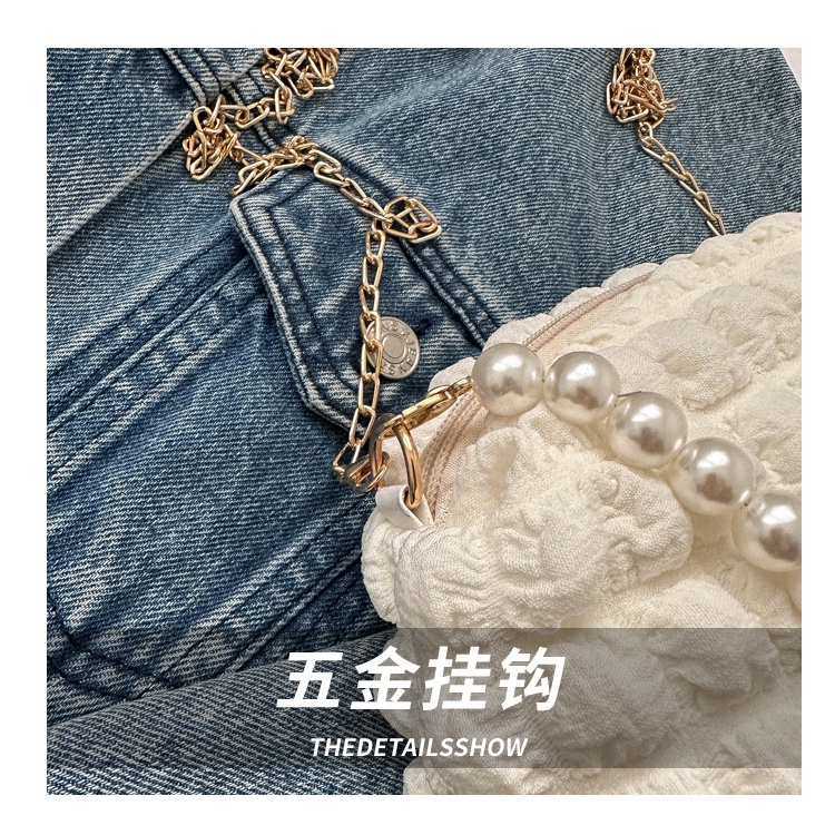 Túi Xách Đeo Vai Xếp Ly Phối Dây Xích Và Ngọc Trai Thời Trang Mùa Xuân 2023 Dành Cho Nữ