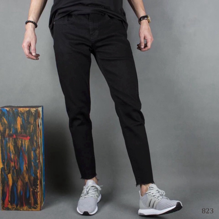 Quần Jean Dài Nam black color Rách 2 Gối phong thái trang điểm Cao Cấp, From Dáng Skinny a256 a32
