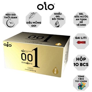 Bao cao su gai olo 001 vàng bao cao su bi siêu mỏng nhiều gel bôi trơn hộp 10 bcs