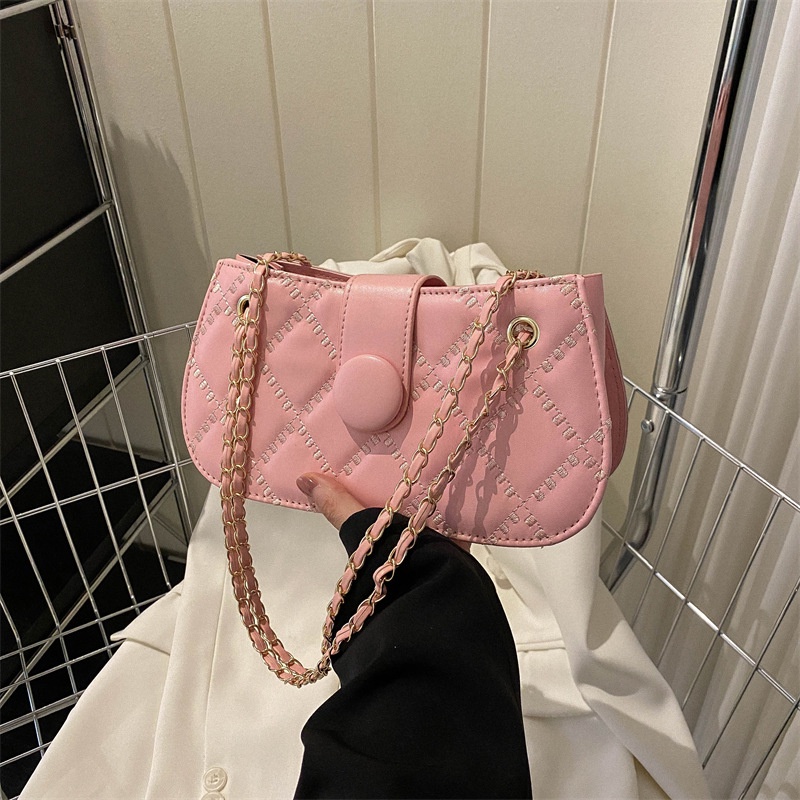 Túi Đeo Chéo Hình Vuông Nhỏ Thêu Họa Tiết Hình Thoi Có Khóa Kéo Thời Trang 2023 Cho Nữ