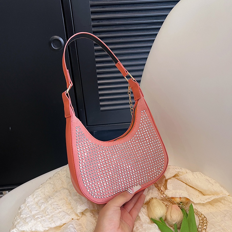 Túi Xách Đeo Vai Hình Vuông Cỡ Nhỏ Đính Đá Phối Dây Đeo Sợi Xích Thời Trang Mùa Xuân 2023 Cho Nữ