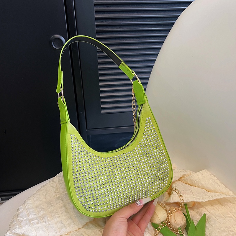 Túi Xách Đeo Vai Hình Vuông Cỡ Nhỏ Đính Đá Phối Dây Đeo Sợi Xích Thời Trang Mùa Xuân 2023 Cho Nữ