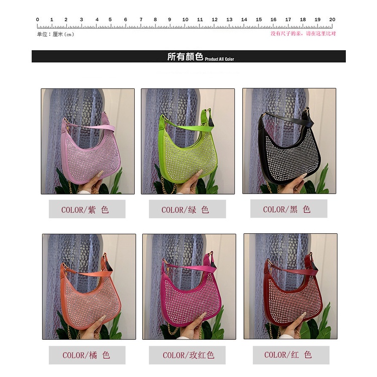 Túi Xách Đeo Vai Hình Vuông Cỡ Nhỏ Đính Đá Phối Dây Đeo Sợi Xích Thời Trang Mùa Xuân 2023 Cho Nữ