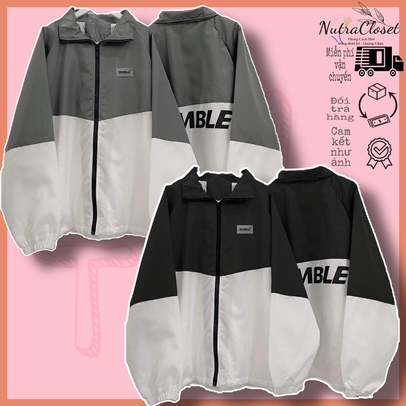 Áo khoác dù 2 lớp cổ cao in chữ dumble unisex ulzzang nam nữ