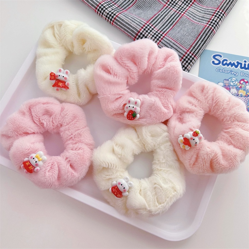 Dây cột tóc scrunchies bằng bằng lông, đính hoa lá phim hoạt hình cún, gấu giao đương nhiên mix korea giành riêng cho nữ