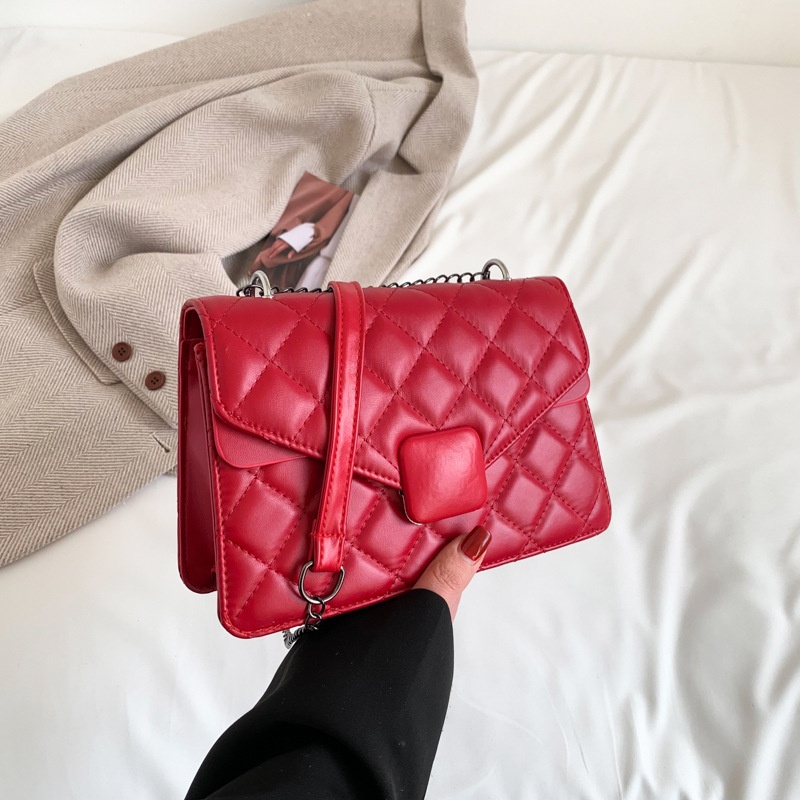 Túi Đeo Chéo Hình Vuông Cỡ Nhỏ Màu Trơn Đính Đá Phối Dây Đeo Sợi Xích Thời Trang Mùa Xuân 2023 Cho Nữ