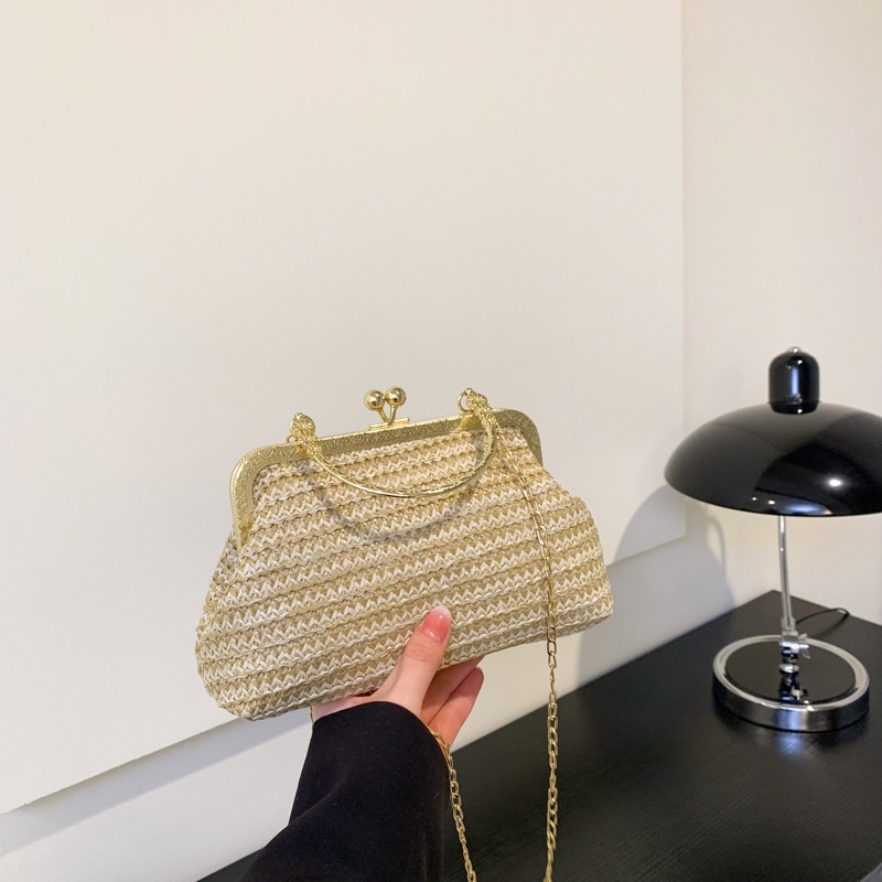 Túi Đeo Chéo Sợi Rơm Dệt Phối Dây Xích Thời Trang Mùa Xuân 2023 Cho Nữ