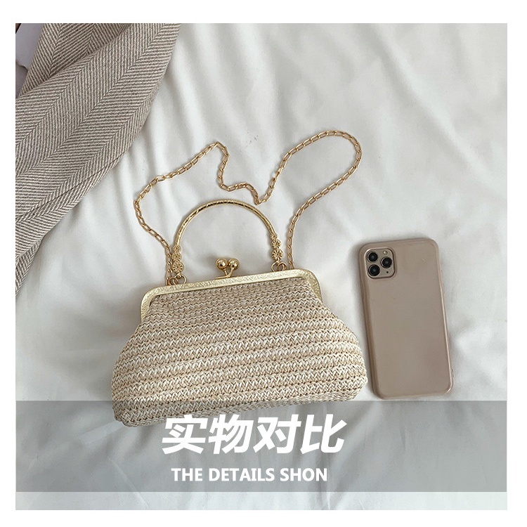 Túi Đeo Chéo Sợi Rơm Dệt Phối Dây Xích Thời Trang Mùa Xuân 2023 Cho Nữ