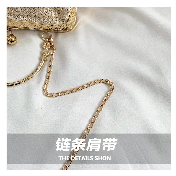 Túi Đeo Chéo Sợi Rơm Dệt Phối Dây Xích Thời Trang Mùa Xuân 2023 Cho Nữ