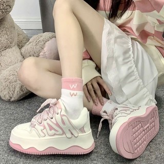 Giày sneaker độn đế hack chiều cao phối hồng xinh xắn