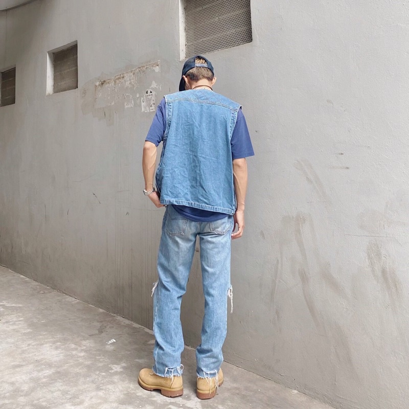 Áo gile jean Chính Hãng nam nữ cá tính, áo khoác bò dáng rộng phong cách Hàn Quốc