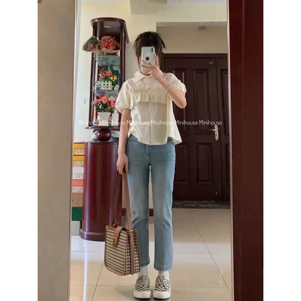 đc Hot [Mã FATRENDW3 giảm đến 30K đơn 99K] Quần jeans ống đứng màu xanh nhạt co dãn có may gấu DC c | BigBuy360 - bigbuy360.vn