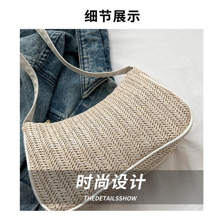 Túi Xách Đeo Vai Đan Cói Phong Cách Hàn Quốc Cổ Điển Thời Trang Mùa Xuân 2023 Dành Cho Nữ