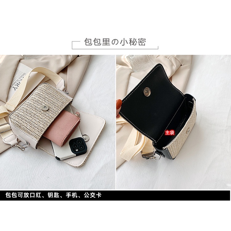 Túi Đeo Chéo Sợi Rơm Dệt Nhỏ Xinh Phối Màu Tương Phản Thời Trang 2023 Cho Bạn Gái