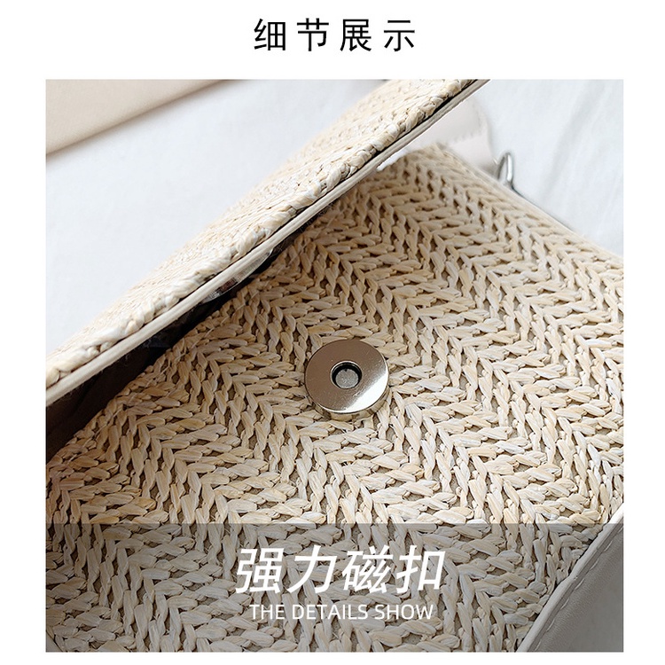 Túi Đeo Chéo Sợi Rơm Dệt Nhỏ Xinh Phối Màu Tương Phản Thời Trang 2023 Cho Bạn Gái