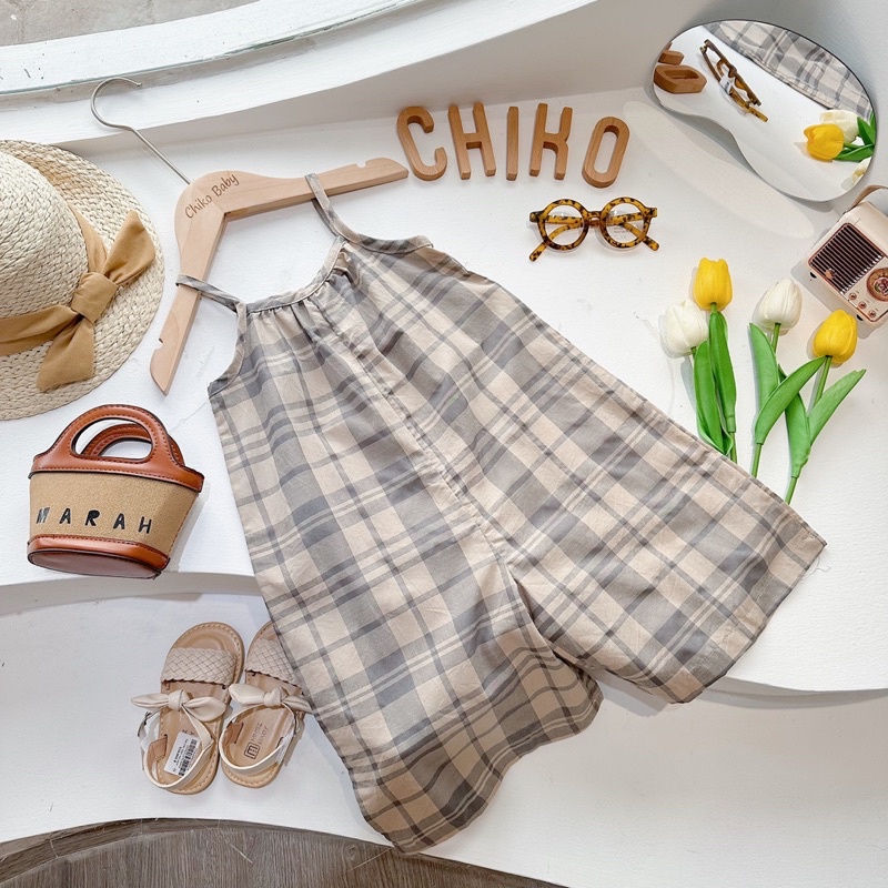 Jumsuit 2 dây cho bé gái, chất liệu đũi Hàn mềm mát, áo liền quần họa tiết kẻ sọc 2 màu xinh xắn size 1-7 tuổi