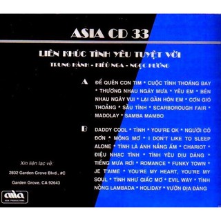 Đĩa cd 1083. asia 033 - lien khuc tinh yeu tuyet voi chất lượng cao