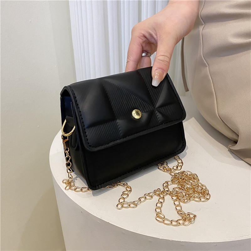 Túi Xách Đeo Vai Kiểu Vuông Nhỏ Vân Kim Cương Phối Dây Xích Thời Trang Mùa Xuân Dành Cho Nữ 202