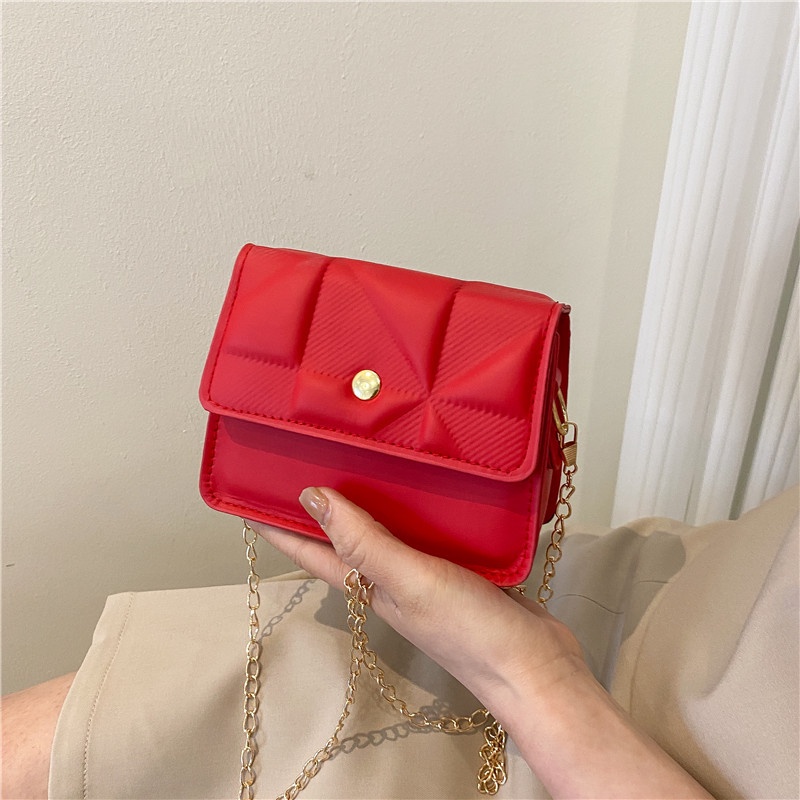 Túi Xách Đeo Vai Kiểu Vuông Nhỏ Vân Kim Cương Phối Dây Xích Thời Trang Mùa Xuân Dành Cho Nữ 202