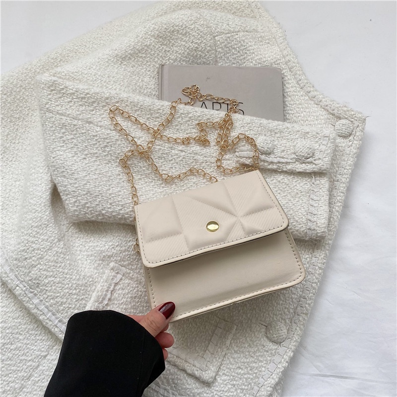 Túi Xách Đeo Vai Kiểu Vuông Nhỏ Vân Kim Cương Phối Dây Xích Thời Trang Mùa Xuân Dành Cho Nữ 202