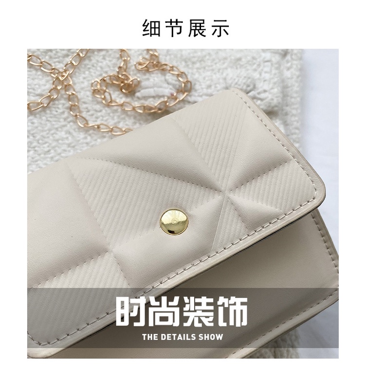 Túi Xách Đeo Vai Kiểu Vuông Nhỏ Vân Kim Cương Phối Dây Xích Thời Trang Mùa Xuân Dành Cho Nữ 202