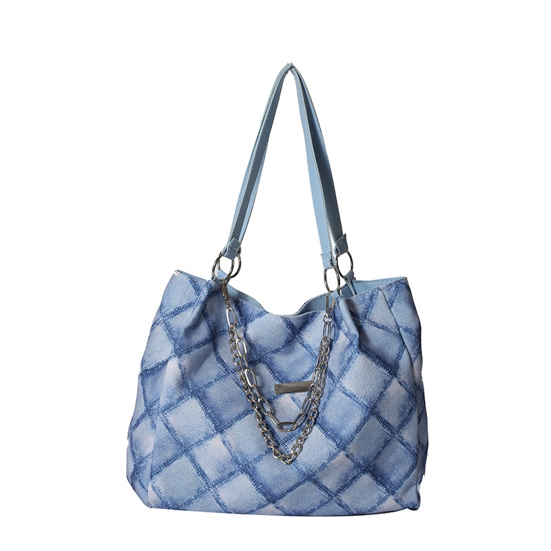 Túi Xách Canvas Cỡ Lớn Họa Tiết Kẻ Sọc Phối Dây Xích Thời Trang 2023 Cho Nữ