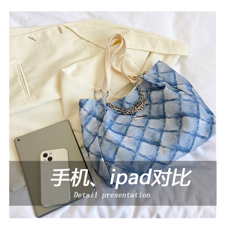 Túi Xách Canvas Cỡ Lớn Họa Tiết Kẻ Sọc Phối Dây Xích Thời Trang 2023 Cho Nữ