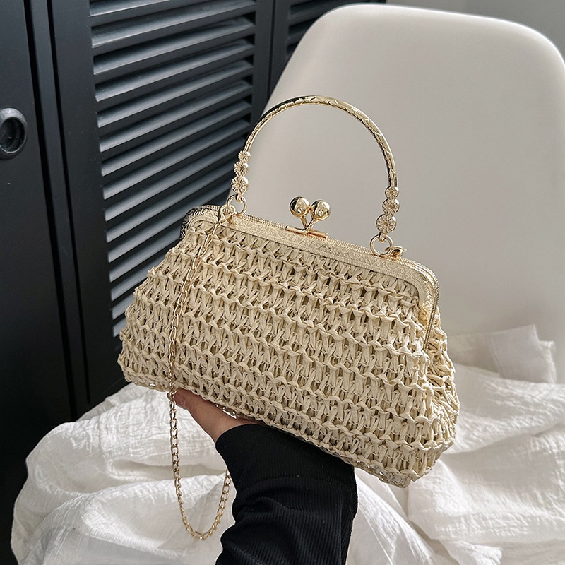 Túi Xách Đeo Vai Đan Cói Phối Dây Xích Thời Trang Mùa Xuân 2023 Dành Cho Nữ