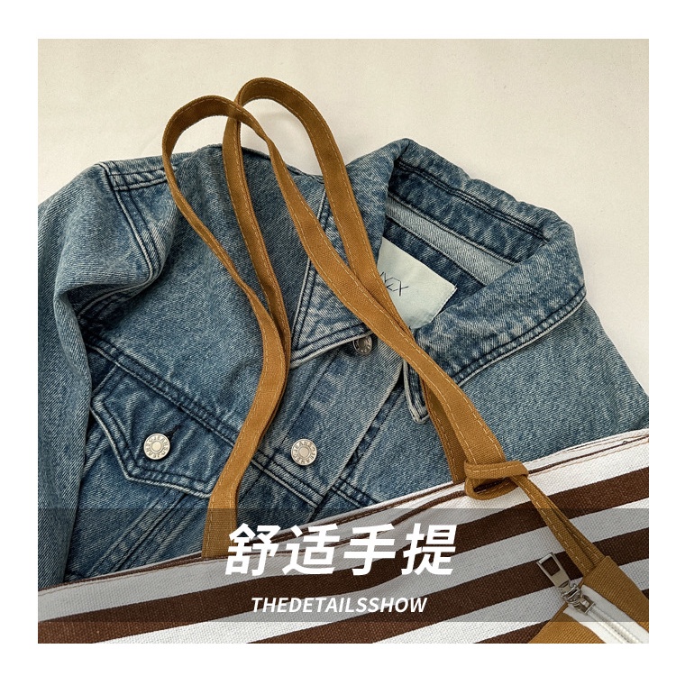 Túi Tote Đeo Vai Vải Canvas Họa Tiết Kẻ Sọc Cỡ Lớn Thời Trang Hàn Quốc 2023 Cho Nữ