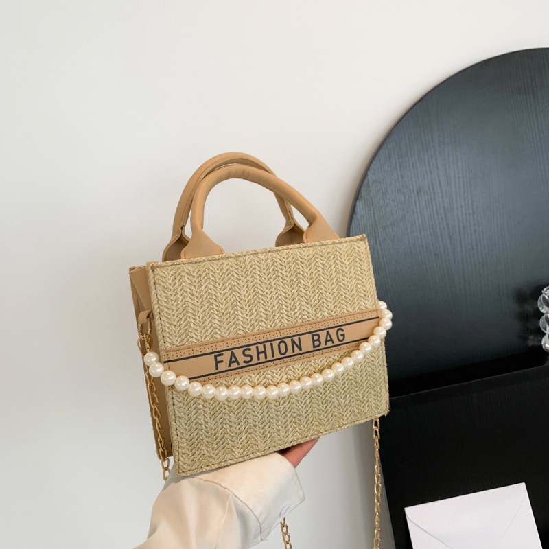 Túi Đeo Chéo Hình Vuông Nhỏ Đính Ngọc Trai Phối Dây Đeo Sợi Xích Thời Trang Mùa Xuân 2023 Cho Nữ