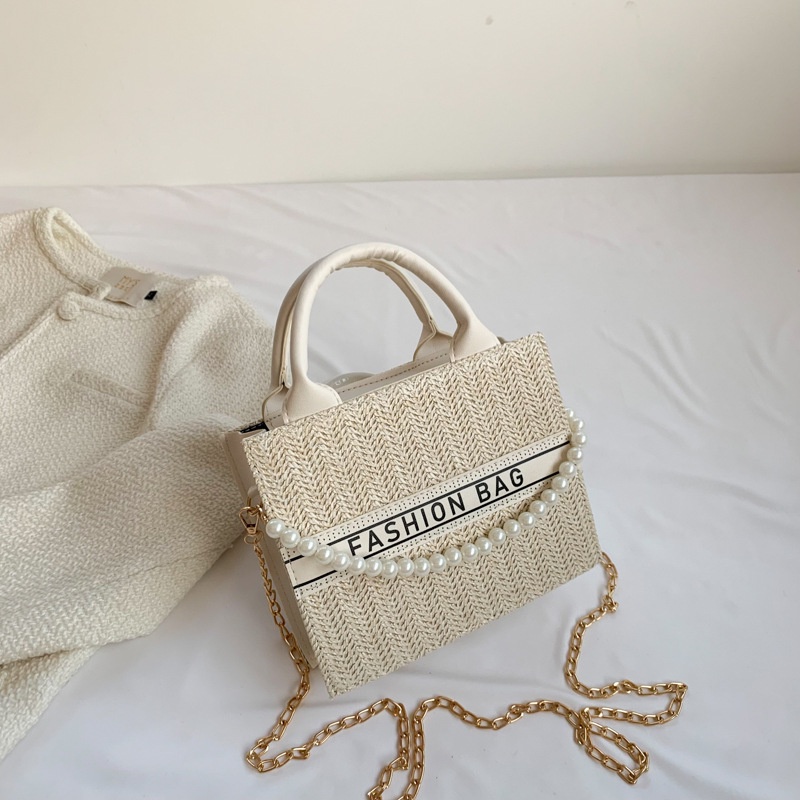 Túi Đeo Chéo Hình Vuông Nhỏ Đính Ngọc Trai Phối Dây Đeo Sợi Xích Thời Trang Mùa Xuân 2023 Cho Nữ