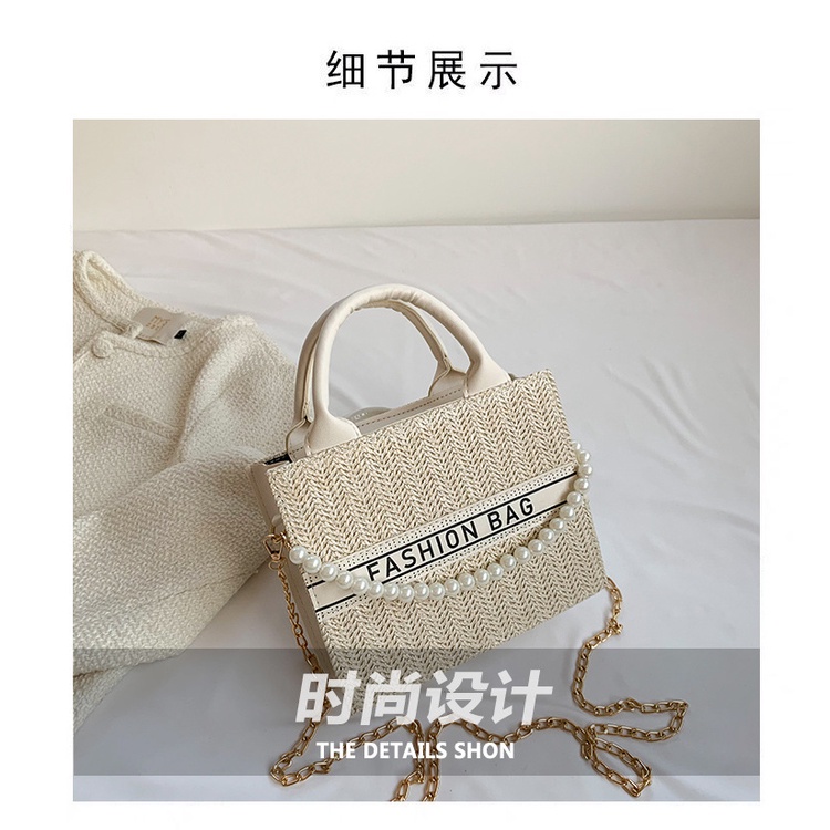 Túi Đeo Chéo Hình Vuông Nhỏ Đính Ngọc Trai Phối Dây Đeo Sợi Xích Thời Trang Mùa Xuân 2023 Cho Nữ