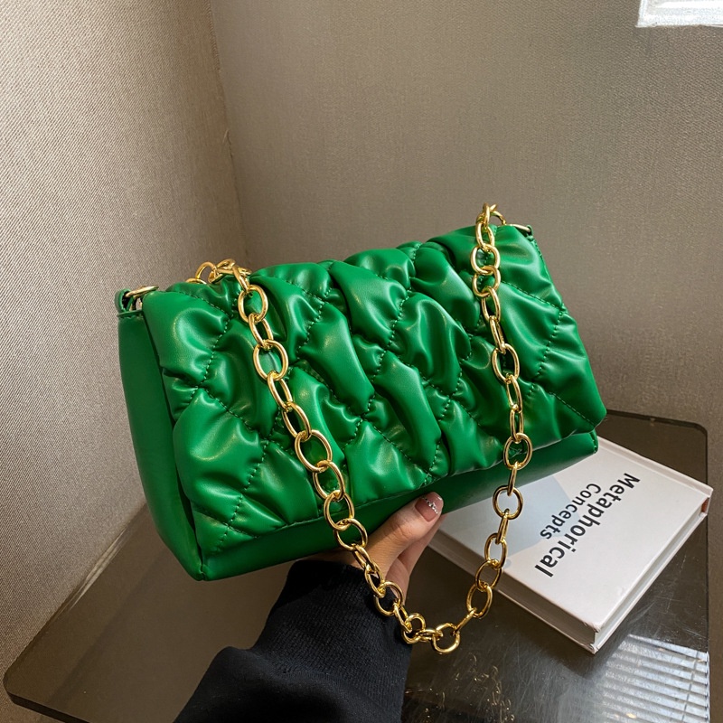 Túi Xách Đeo Vai Xếp Ly Thêu Dây Xích Thời Trang Hàn Quốc 2023 Cho Nữ