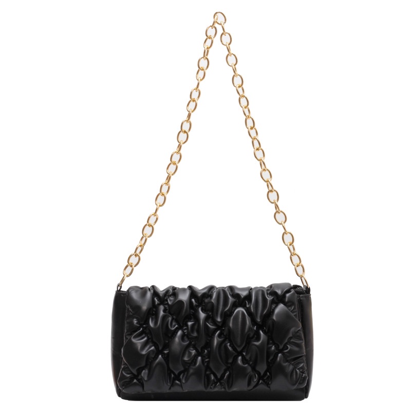 Túi Xách Đeo Vai Xếp Ly Thêu Dây Xích Thời Trang Hàn Quốc 2023 Cho Nữ