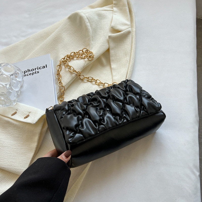 Túi Xách Đeo Vai Xếp Ly Thêu Dây Xích Thời Trang Hàn Quốc 2023 Cho Nữ