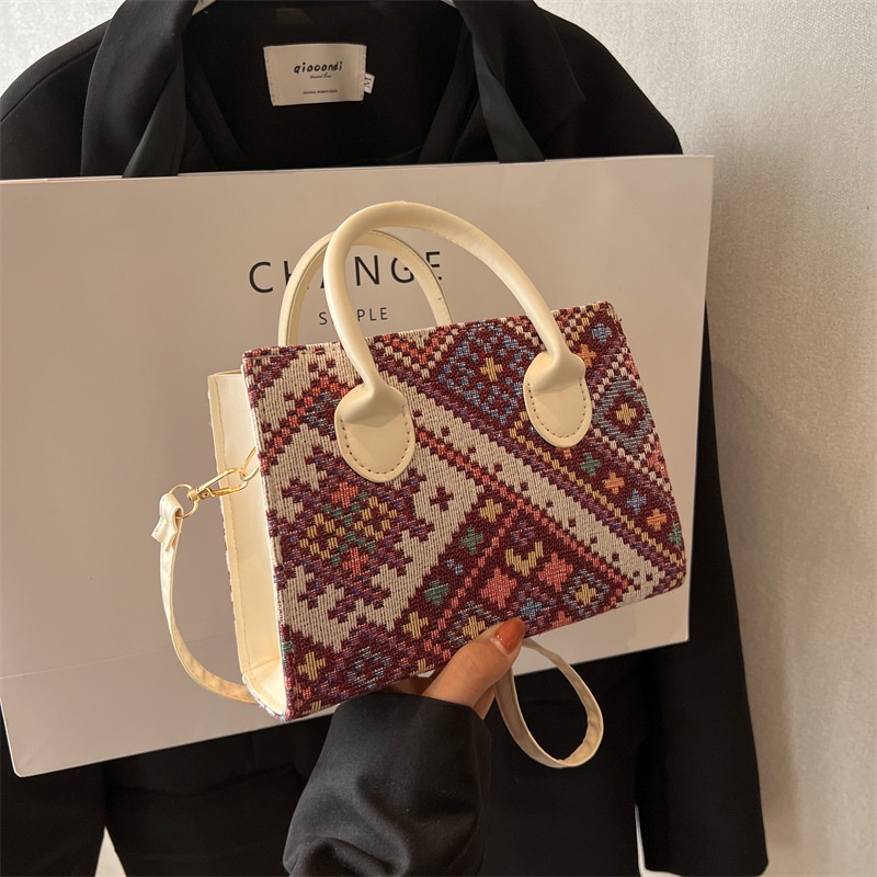 Ba Lô Đeo Vai Hình Vuông Cỡ Nhỏ Họa Tiết Thổ Cẩm Kiểu Retro Thời Trang Mùa Xuân 2023 Cho Nữ