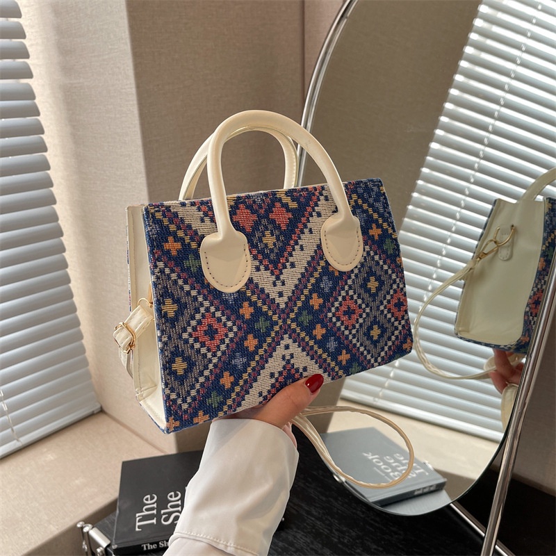 Ba Lô Đeo Vai Hình Vuông Cỡ Nhỏ Họa Tiết Thổ Cẩm Kiểu Retro Thời Trang Mùa Xuân 2023 Cho Nữ