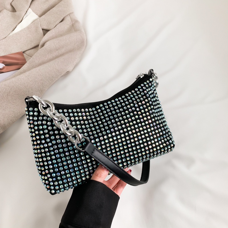 Túi Đeo Vai Hình Vuông Cỡ Nhỏ Đính Đá Lấp Lánh Thời Trang Mùa Xuân 2023 Cho Nữ