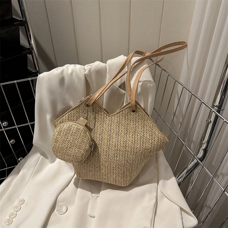Túi Xách Đeo Vai Đan Cói Cỡ Lớn Thời Trang Mùa Xuân 2023