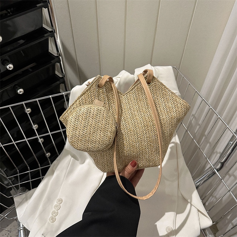 Túi Xách Đeo Vai Đan Cói Cỡ Lớn Thời Trang Mùa Xuân 2023