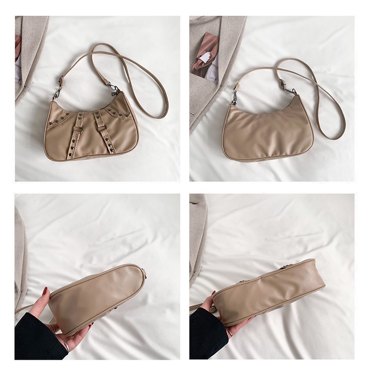 Túi Xách Đeo Vai Màu Trơn Đính Đinh Tán Thời Trang Mùa Xuân 2023 Cho Nữ