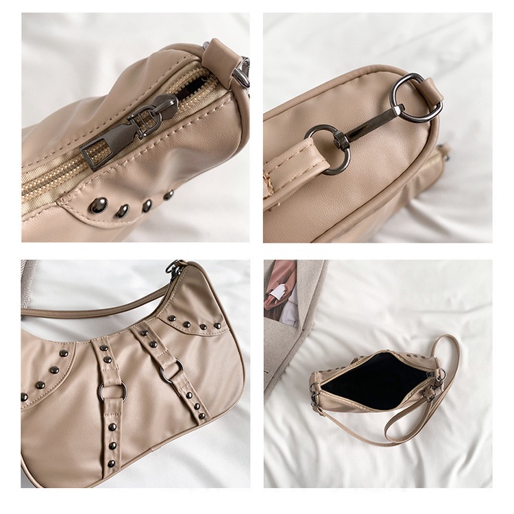 Túi Xách Đeo Vai Màu Trơn Đính Đinh Tán Thời Trang Mùa Xuân 2023 Cho Nữ