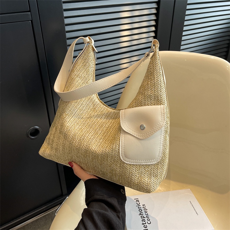 Túi Tote Đeo Vai / Xách Tay Đan Sợi Rơm Kiểu Retro Dung Tích Lớn Thời Trang Mùa Xuân 2023 Cho Nữ