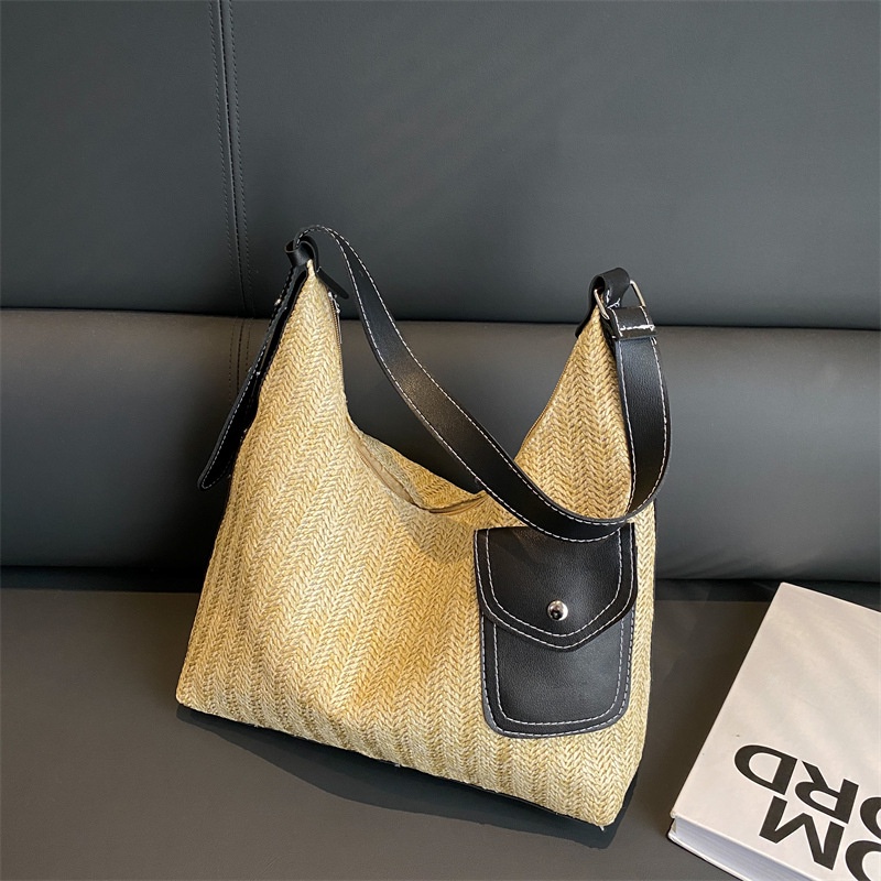 Túi Tote Đeo Vai / Xách Tay Đan Sợi Rơm Kiểu Retro Dung Tích Lớn Thời Trang Mùa Xuân 2023 Cho Nữ