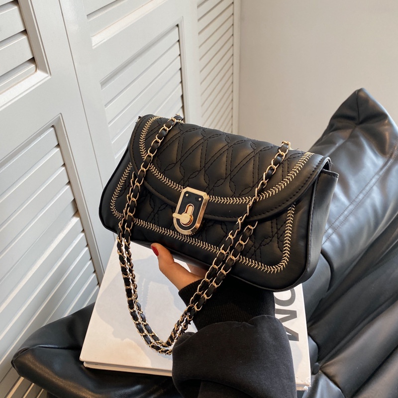 Túi Xách Đeo Vai Hình Vuông Cỡ Nhỏ Đính Đá Phối Dây Đeo Sợi Xích Thời Trang Hàn Quốc 2023 Cho Nữ