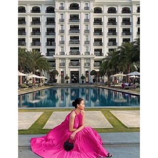 ĐẦM MAXI CỔ YẾM DẬP LY HỞ LƯNG