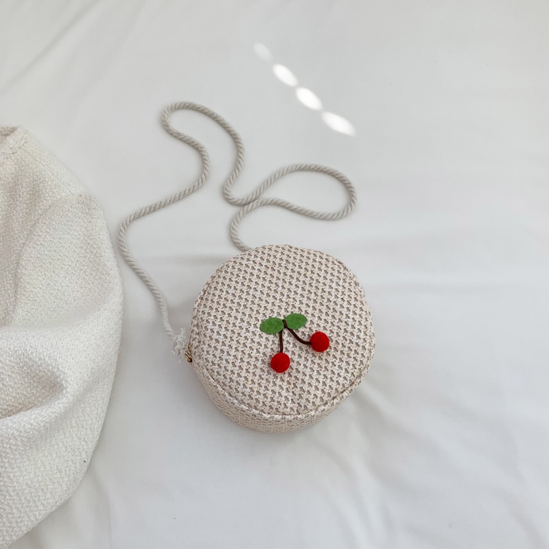 Túi Cói Tròn Màu Trơn Họa Tiết Cherry Thời Trang Mùa Xuân 2023 Cho Nữ