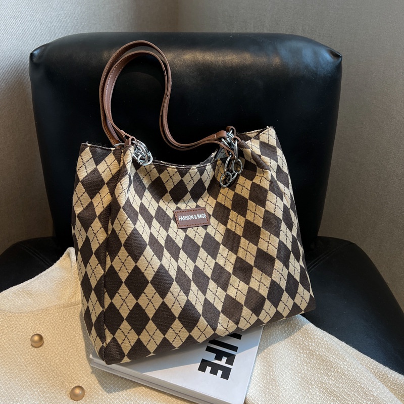 Túi Tote Mini Đeo Vai Họa Tiết Hình Thoi Phong Cách Retro Thời Trang Xuân Hè 2023 Cho Nữ