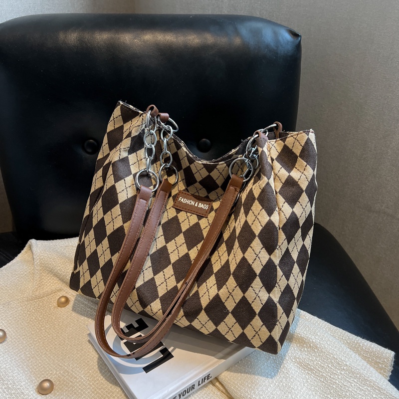 Túi Tote Mini Đeo Vai Họa Tiết Hình Thoi Phong Cách Retro Thời Trang Xuân Hè 2023 Cho Nữ